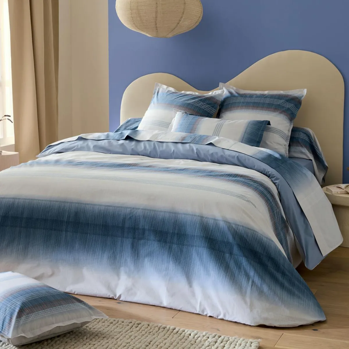 TRADI LINGE Taie d'oreiller carrée percale de coton (65 x 65 cm) Esteban e Bleu Best