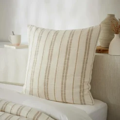 EMINZA Taie d'oreiller carrée réversible coton texturé et percale (60 x 60 cm) Alice Ficelle Best