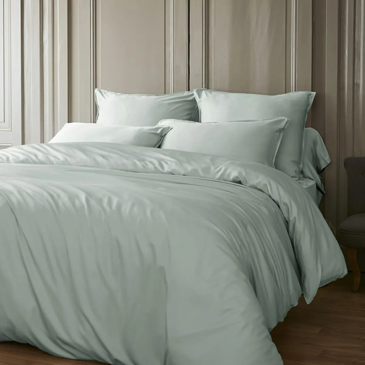 EMINZA Taie d'oreiller carrée satin de bambou (80 x 80 cm) Sienna Vert Eucalyptus Hot