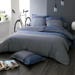 TRADI LINGE Taie d'oreiller carrée satin de coton (65 x 65 cm) Enzo e Bleu Hot