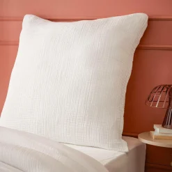 EMINZA Taie d'oreiller quadruple gaze de coton (80 x 80 cm) Victoria x Gaïa chantilly Blanc