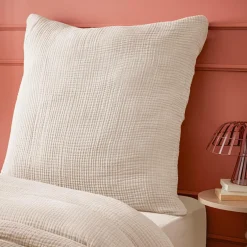 EMINZA Taie d'oreiller quadruple gaze de coton (80 x 80 cm) Victoria x Gaïa pampa Beige New