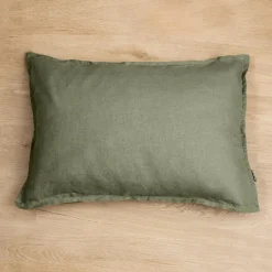 EMINZA Taie d'oreiller rectangulaire lin lavé (50 x 70 cm) Louise Vert romarin New
