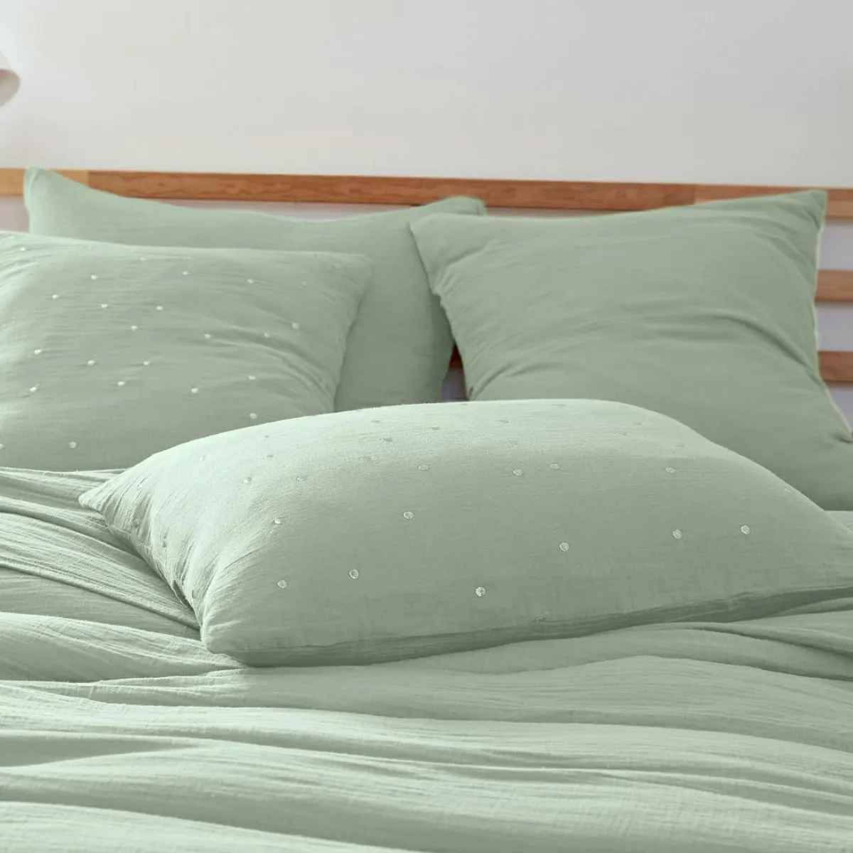 EMINZA Taie d'oreiller rectangulaire gaze de coton (50 x 70 cm) Gaïa Chic Vert Eucalyptus Hot