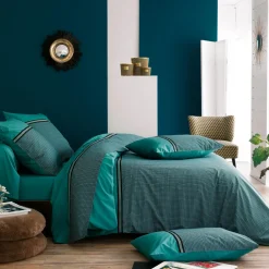 TRADI LINGE Taie d'oreiller rectangulaire percale de coton (50 x 70 cm) Gustav émeraude Vert Outlet
