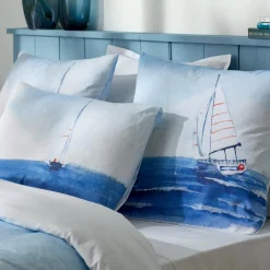 TRADI LINGE Taie d'oreiller rectangulaire percale de coton (50 x 70 cm) Regate e Bleu Best