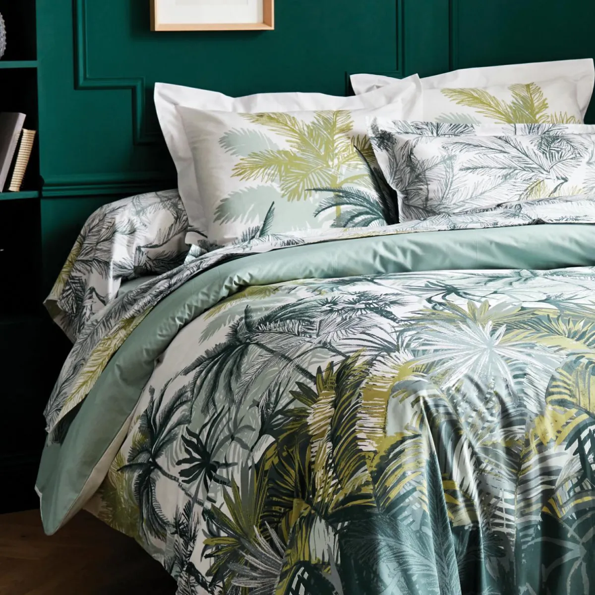 TRADILINGE Taie d'oreiller rectangulaire percale de coton (50 x 70 cm) Trinidad Mousson e Vert Hot
