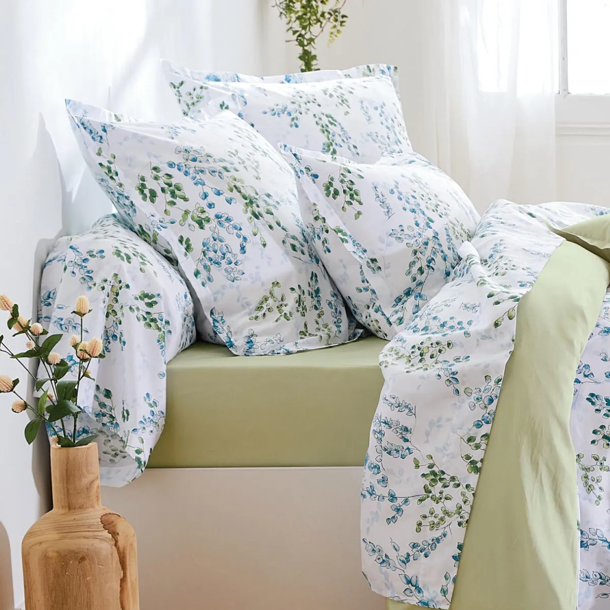 TRADILINGE Taie d'oreiller rectangulaire satin de coton (50 x 70 cm) Angèle Vert tilleul