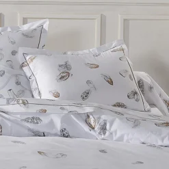 TRADI LINGE Taie d'oreiller rectangulaire percale de coton (50 x 70 cm) Plumes e Gris New