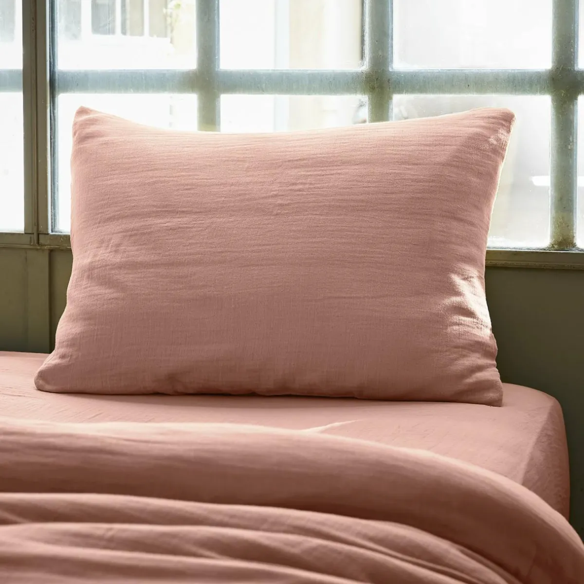 EMINZA Taie d'oreiller rectangulaire gaze de coton (50 x 70 cm) Gaïa Rose Pêche Discount