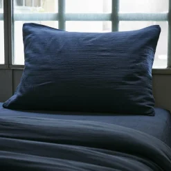 EMINZA Taie d'oreiller rectangulaire gaze de coton (50 x 70 cm) Gaïa Bleu nuit New