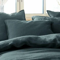 EMINZA Taie d'oreiller rectangulaire lin lavé (50 x 80 cm) Louise Gris ardoise Best