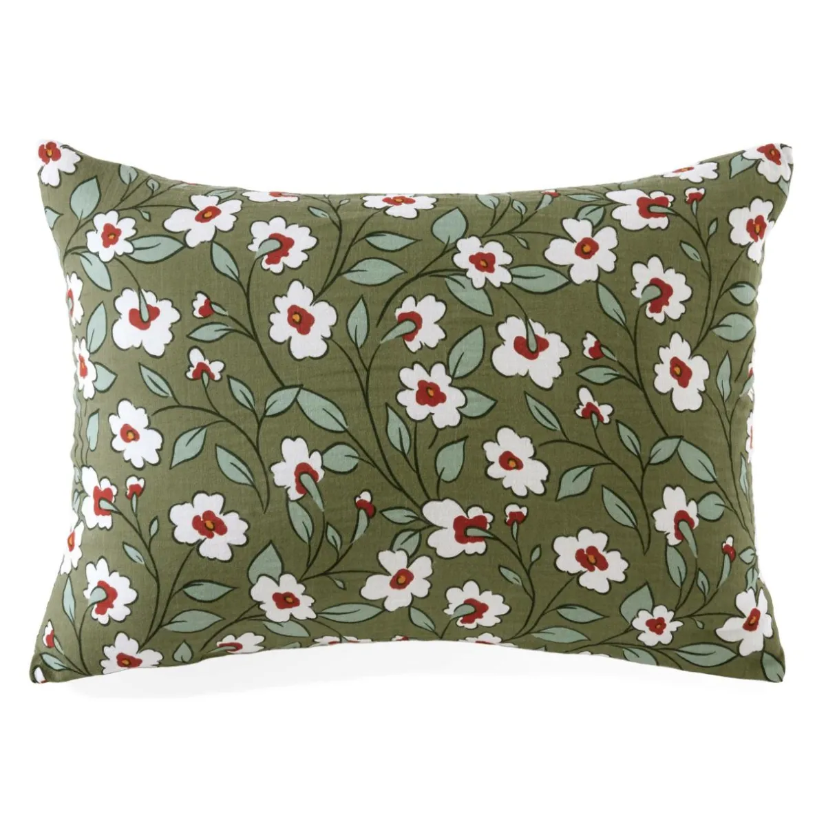 EMINZA Taie d'oreiller rectangulaire gaze de coton (50 x 70 cm) Gaïa Marguerite Vert Romarin Online