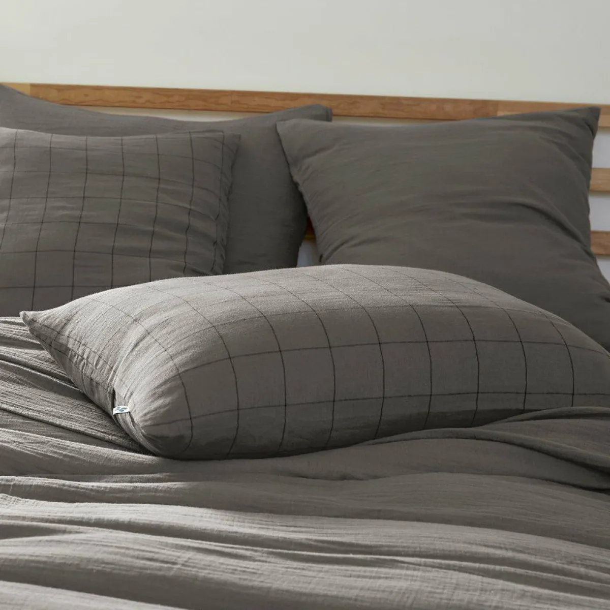 EMINZA Taie d'oreiller rectangulaire gaze de coton (50 x 70 cm) Gaïa Match Gris granit Gris foncé Online