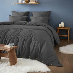 EMINZA Taie d'oreiller rectangulaire flanelle de coton (50 x 70 cm) Théa Gris Anthracite Outlet