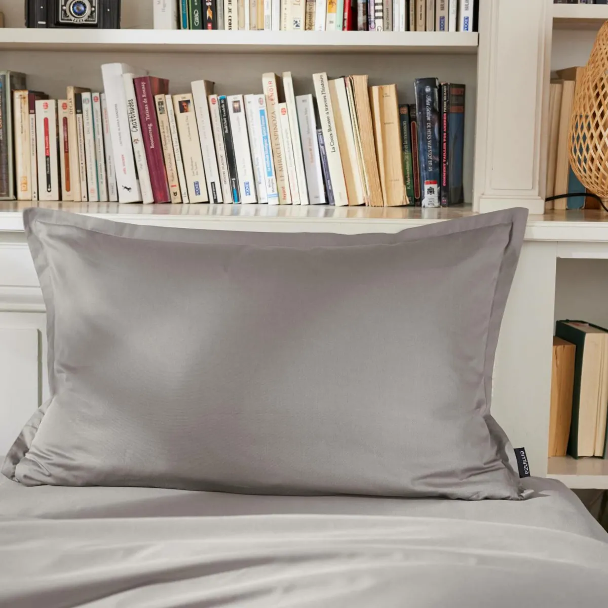 EMINZA Taie d'oreiller rectangulaire percale de coton (50 x 80 cm) Cali Gris clair New