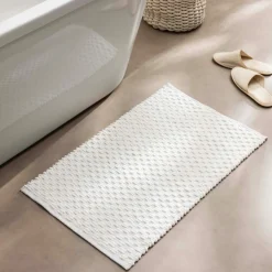 douceur d'intu017drieur Tapis de bain coton tissé (50 x 80 cm) Lois Beige Ecru Clearance