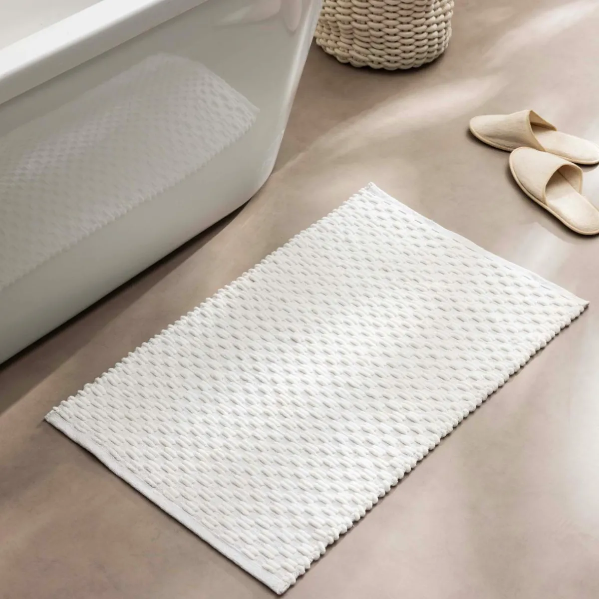 douceur d'intu017drieur Tapis de bain coton tissé (50 x 80 cm) Lois Beige Ecru Clearance
