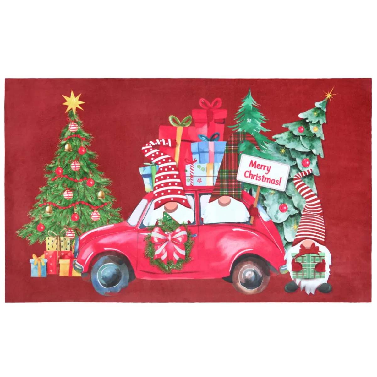 STOF Tapis de Noël antidérapant (45 x 75 cm) Voiture des lutins Rouge