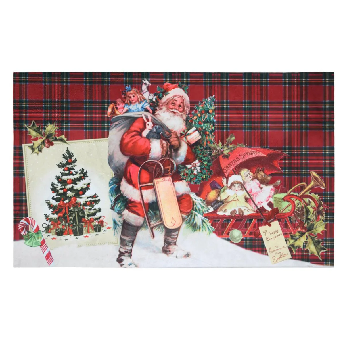 STOF Tapis de Noël antidérapant (45 x 75 cm) Rupper Ecossais Bordeaux Rouge Clearance