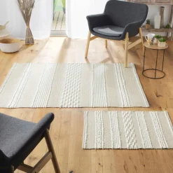 DOUCEUR D'INTERIEUR Tapis de salon coton (170 cm) Blanca Beige