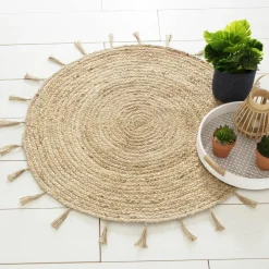 ATMOSPHERA Tapis de salon jute rond (80 cm) Lurex Cosy Beige Best