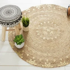 ATMOSPHERA Tapis de salon jute rond (115 cm) Gold shine Or New