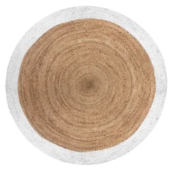 ATMOSPHERA Tapis de salon jute rond (D120 cm) Bord Blanc Discount