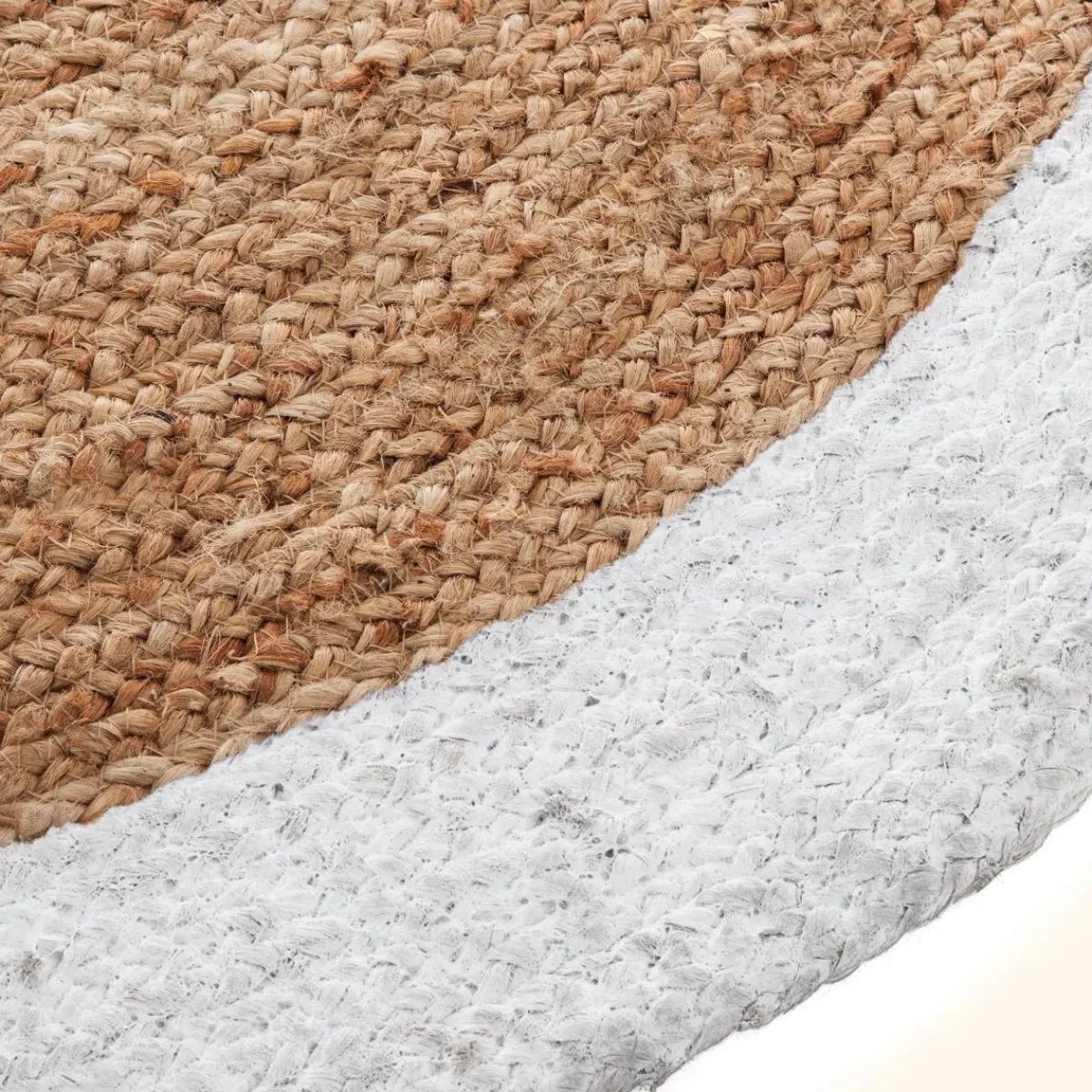 ATMOSPHERA Tapis de salon jute rond (D120 cm) Bord Blanc Discount