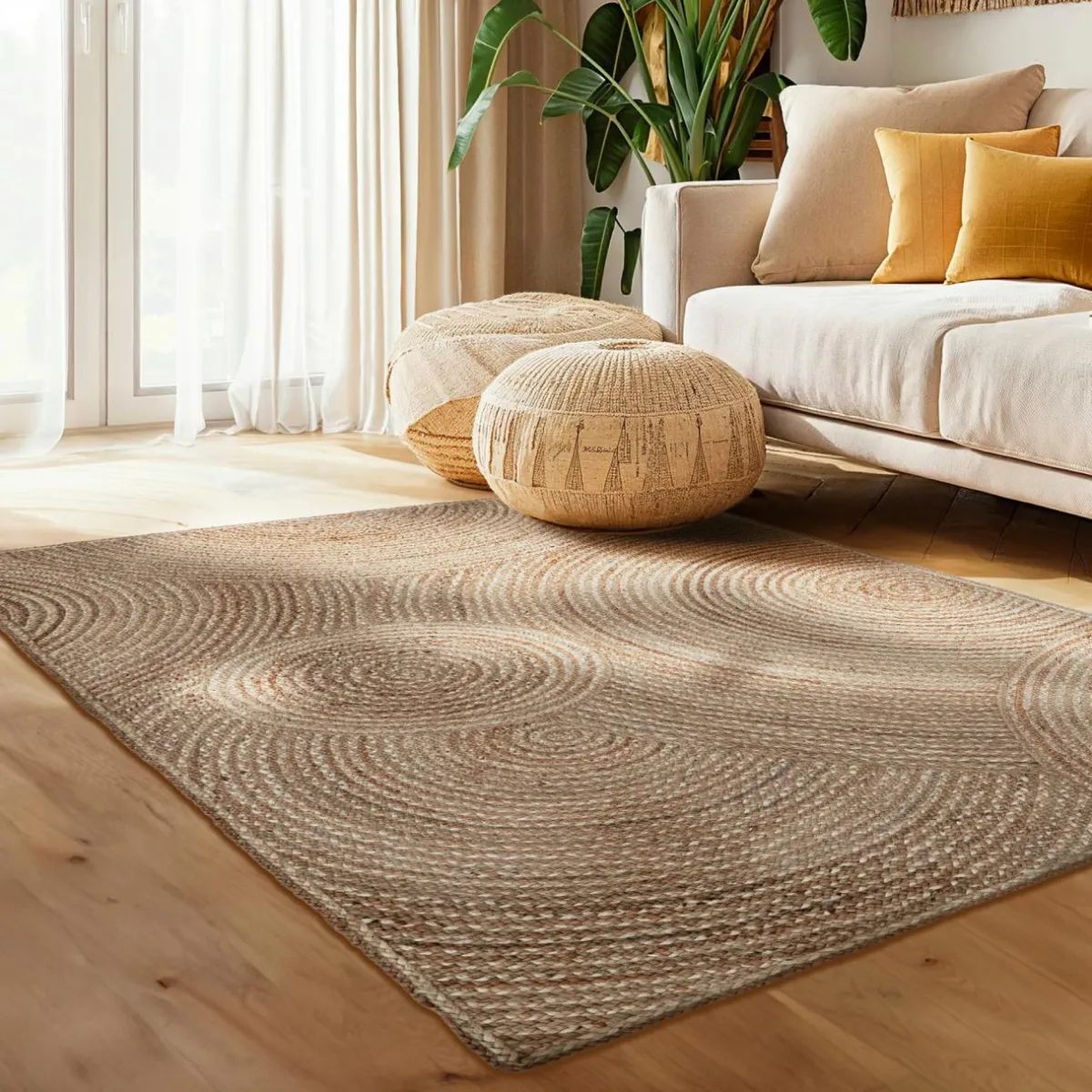 EMINZA Tapis de salon rectangulaire jute tressée main (140 x 200 cm) Neha Beige Online