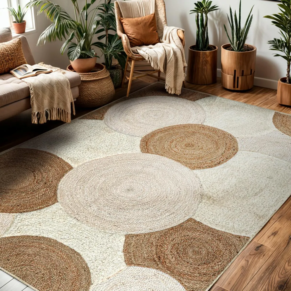 EMINZA Tapis de salon rectangulaire jute tressée main (160 x 230 cm) Reina Beige Hot