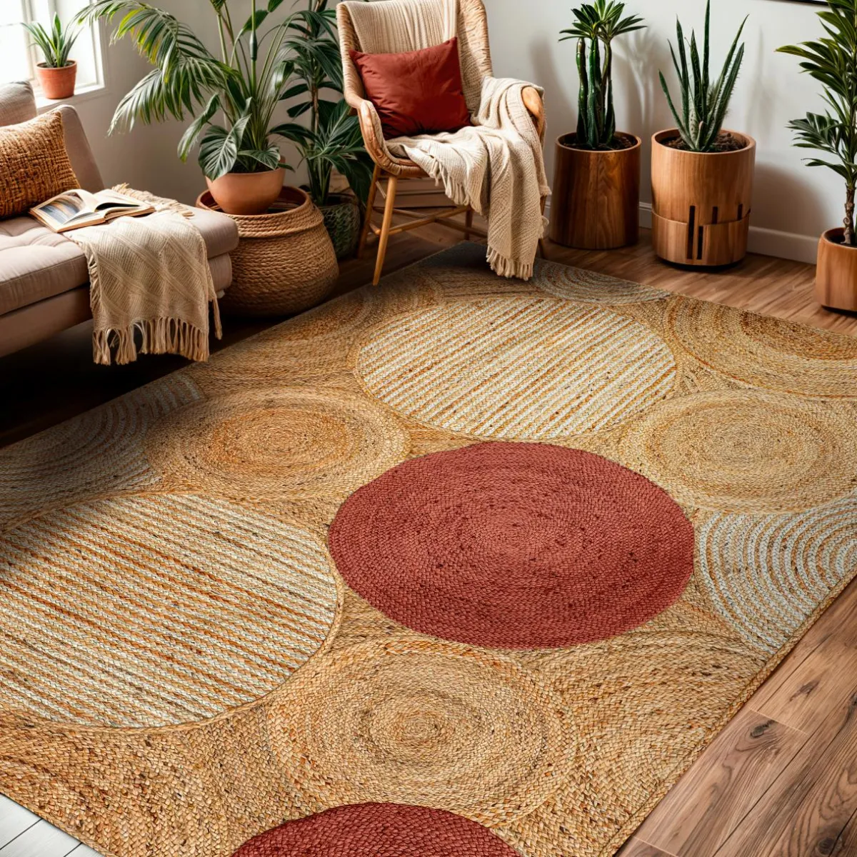 EMINZA Tapis de salon rectangulaire jute tissée main (200 x 300 cm) Tara Terracotta Online
