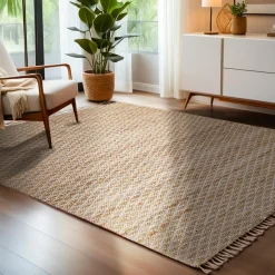 EMINZA Tapis de salon rectangulaire jute tissée main (140 x 200 cm) Yuki Marron New
