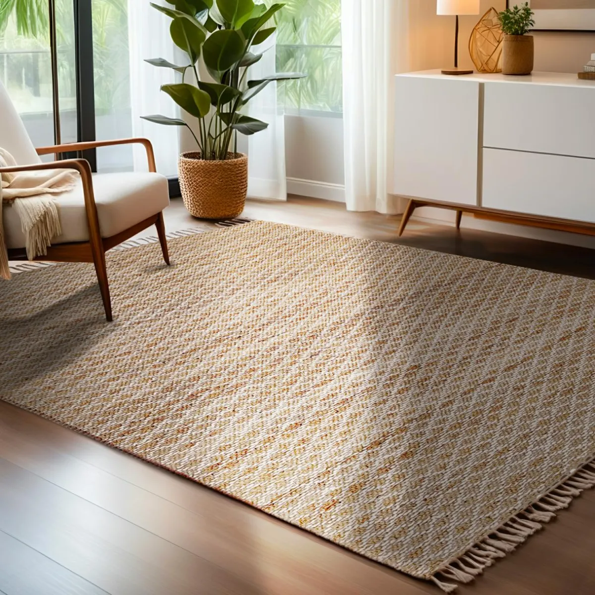 EMINZA Tapis de salon rectangulaire jute tissée main (140 x 200 cm) Yuki Marron New