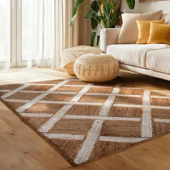 EMINZA Tapis de salon rectangulaire jute tissée main (140 x 200 cm) Akira Marron New