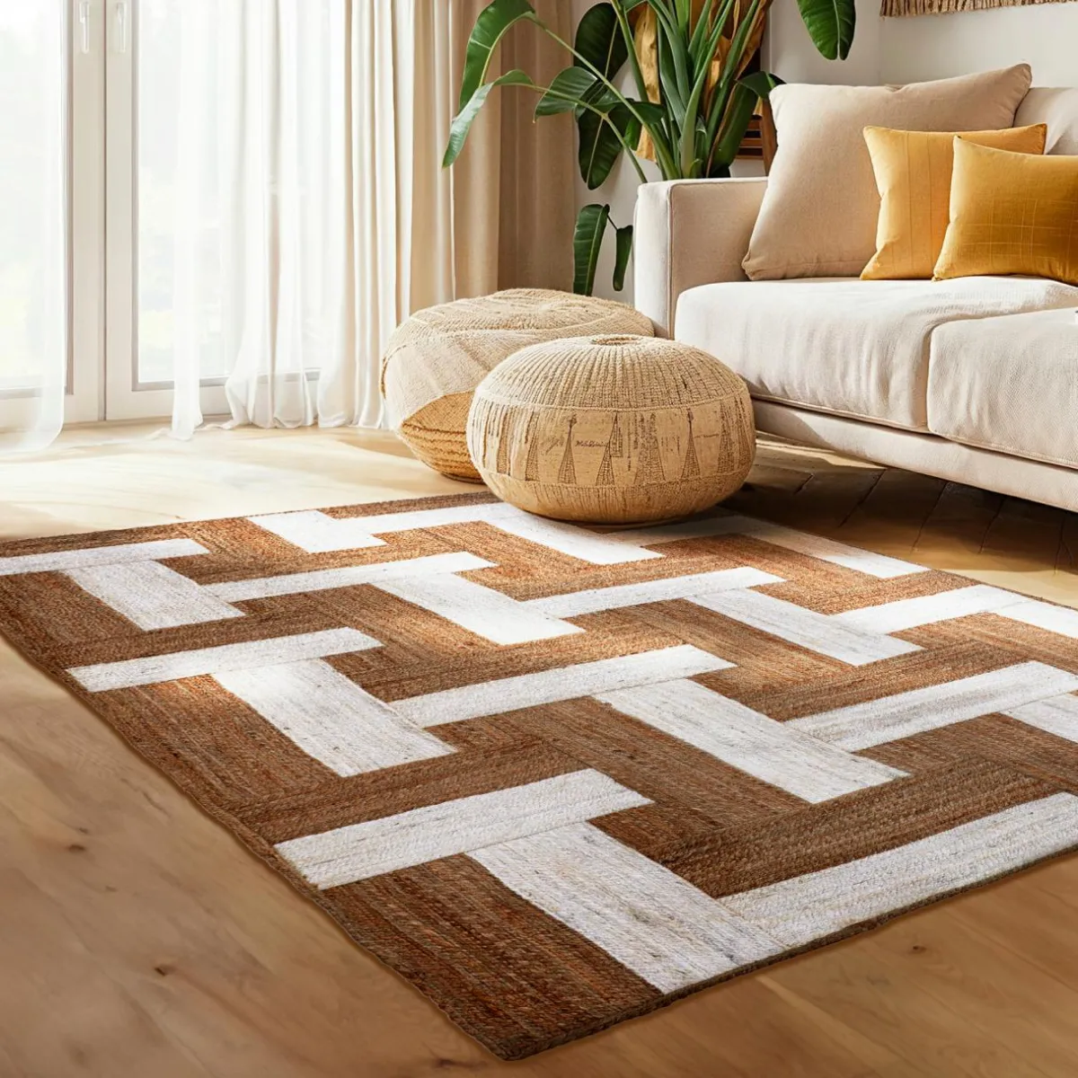 EMINZA Tapis de salon rectangulaire jute tissée main (140 x 200 cm) Anjali Marron New