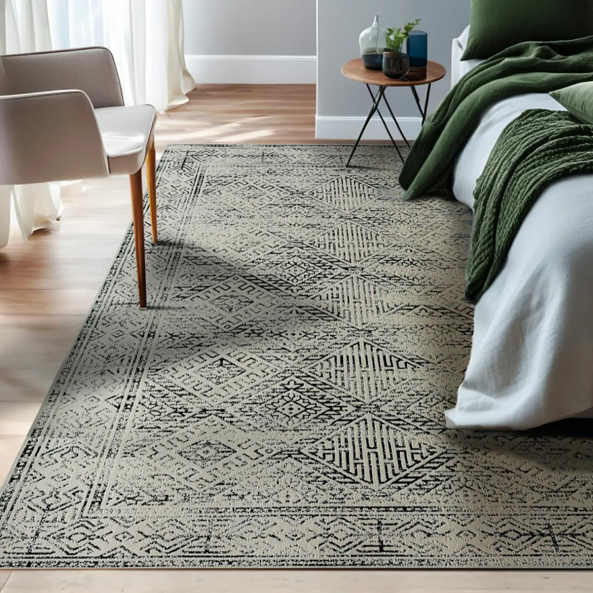 EMINZA Tapis de salon rectangulaire jacquard (160 x 230 cm) Zahra Noir Discount