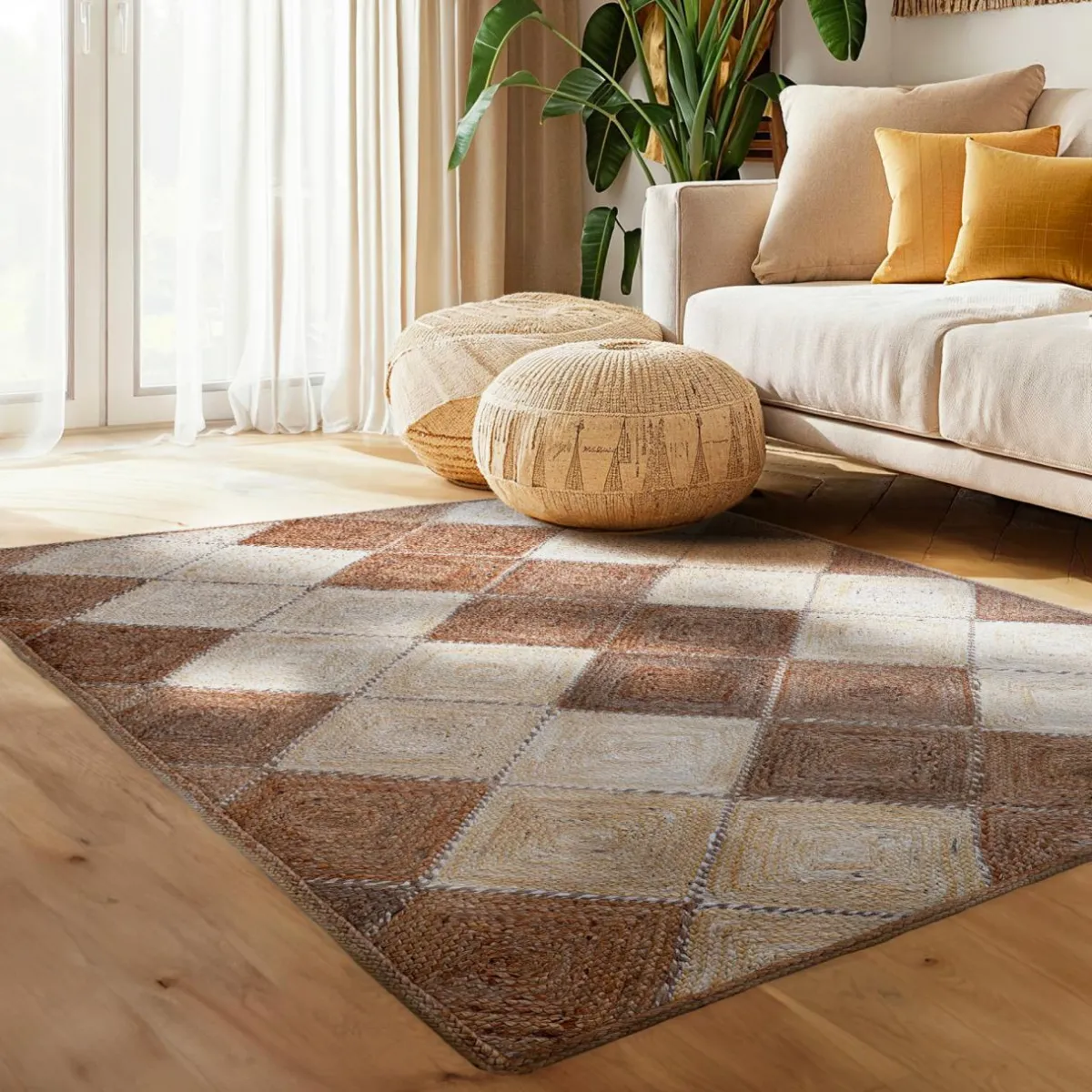 EMINZA Tapis de salon rectangulaire jute tressée main (140 x 200 cm) Advay Beige Sale