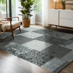 EMINZA Tapis de salon rectangulaire jacquard (160 x 230 cm) Rishi et gris Noir Hot