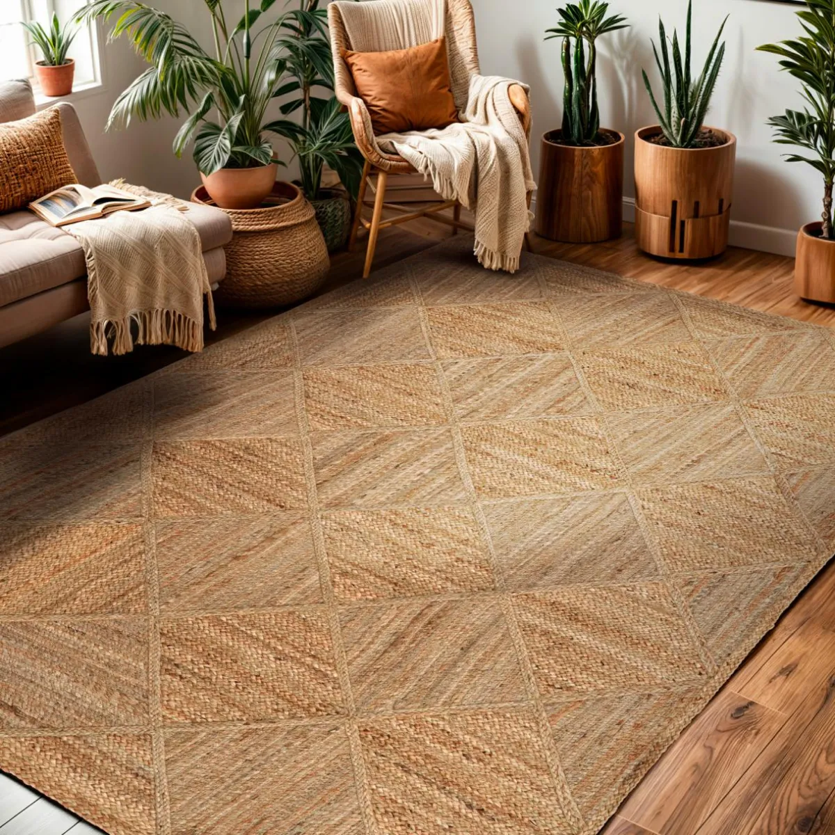 EMINZA Tapis de salon rectangulaire jute tissée main (160 x 230 cm) Anaya Marron