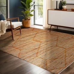 EMINZA Tapis de salon rectangulaire jute et coton tissé main (140 x 200 cm) Jaya Marron Sale