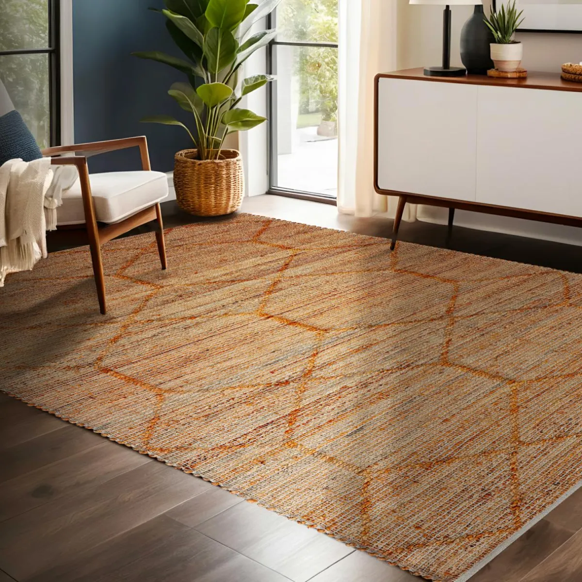 EMINZA Tapis de salon rectangulaire jute et coton tissé main (140 x 200 cm) Jaya Marron Sale