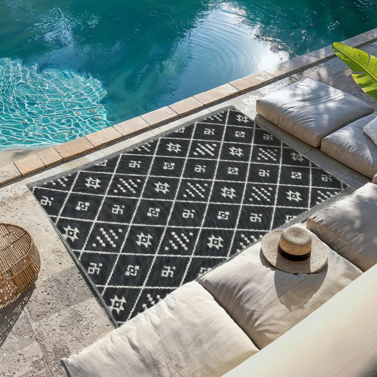 #N/A Tapis d'extérieur rectangulaire (180 x 120 cm) Inca Noir