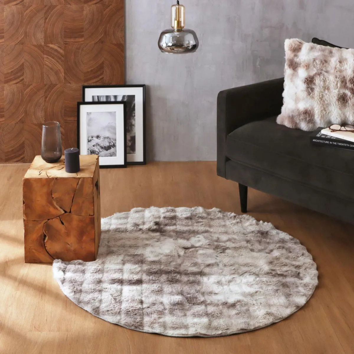 EMINZA Tapis fausse fourrure (120 cm) Toronto Taupe Sale