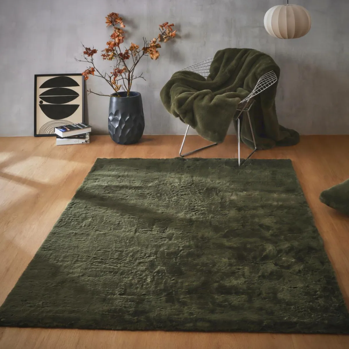 EMINZA Tapis rectangulaire fausse fourrure (140 x 200 cm) Finn Vert kaki
