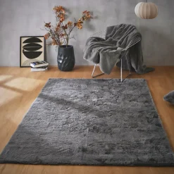 EMINZA Tapis rectangulaire fausse fourrure (140 x 200 cm) Finn Gris Anthracite