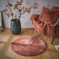EMINZA Tapis rond fausse fourrure (80 cm) Finn Terracotta Discount