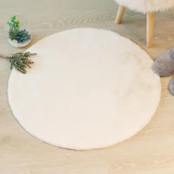 Atmosphera, cru017dateur d'intu017drieur Tapis rond fausse fourrure (80 cm) Jona Ivoire Sale