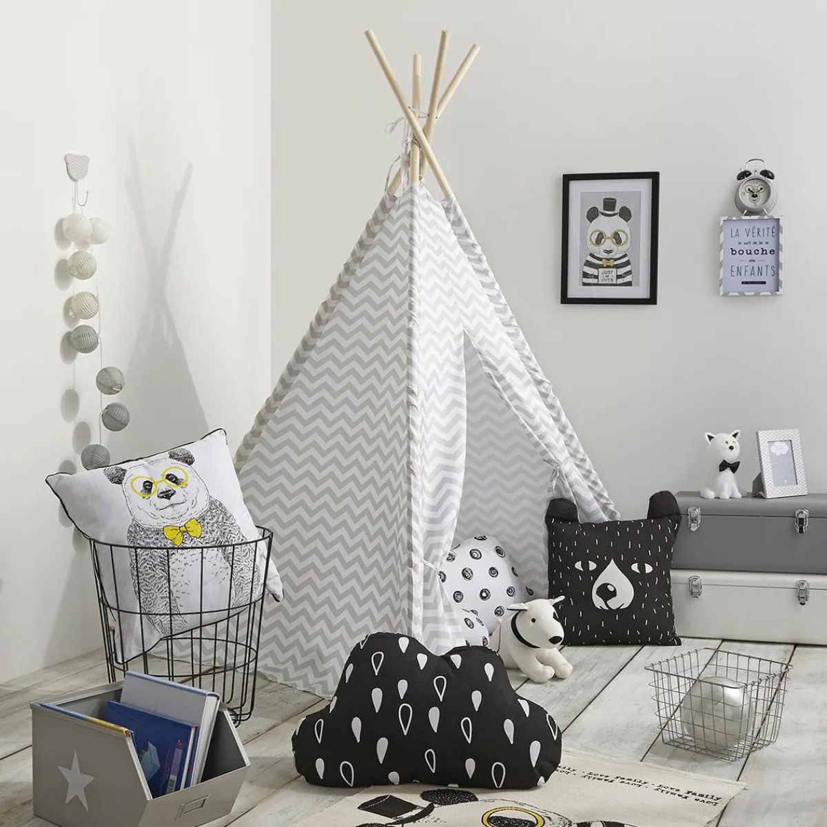 Atmosphera createur d'interieur for kids Tipi enfant bois et tissu (H160 cm) Twin Gris Outlet