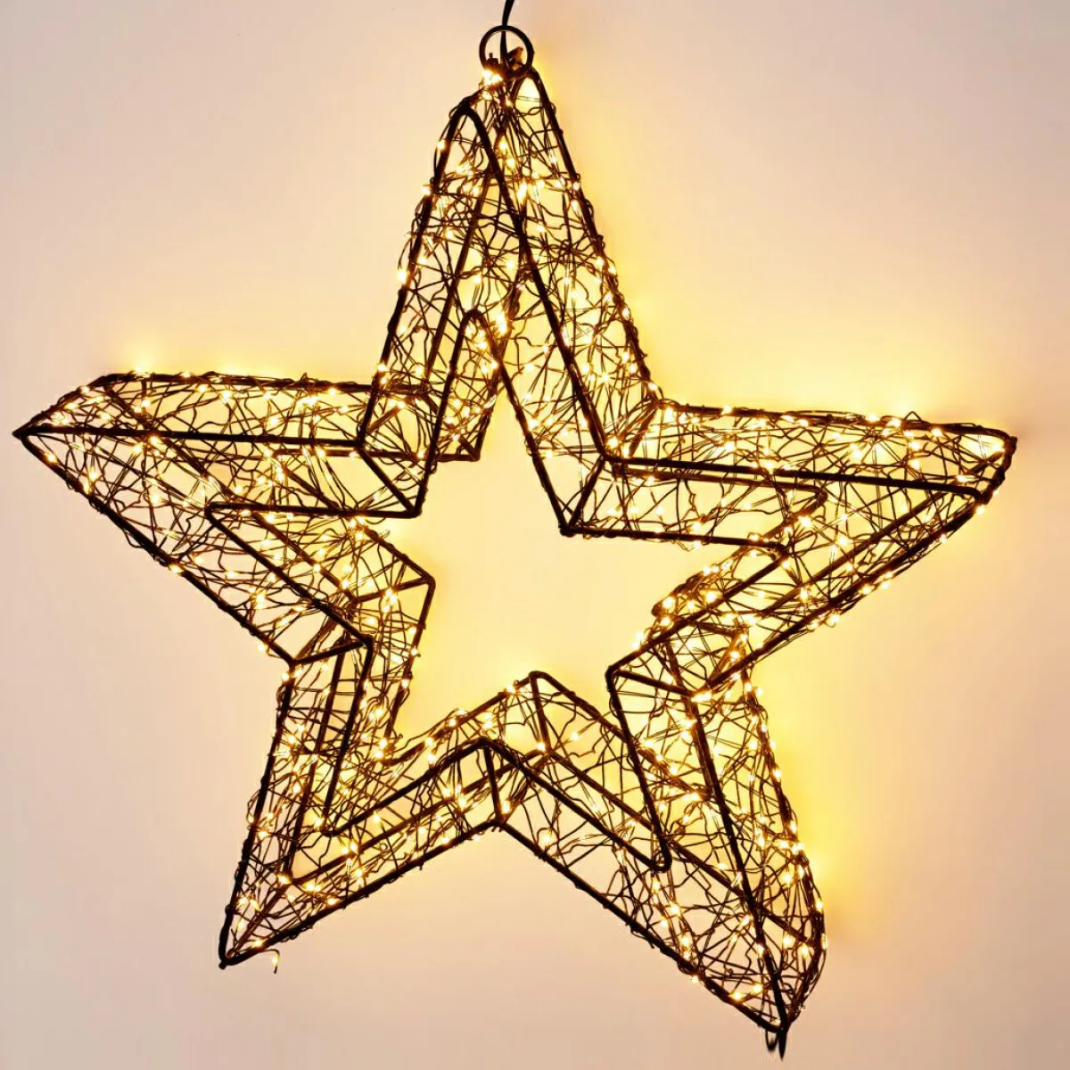 KOOPMAN Étoile lumineuse à suspendre 500 Micro LED (D38 cm) Star Light et blanc chaud Noir Clearance
